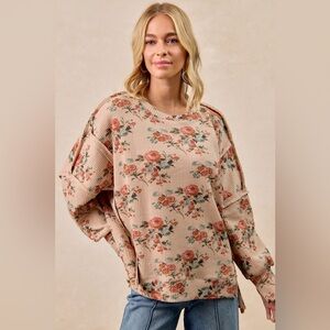 BiBi “ Winter Bloom “ Waffle Pullover | Taupe